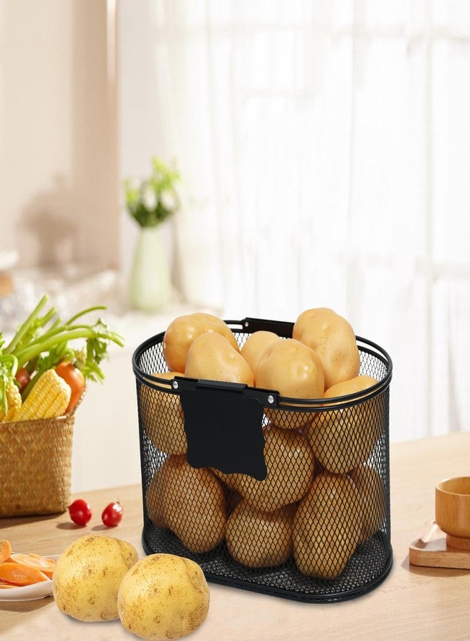 Xbopetda Potato Storage Potato Bin, Metal Potato Basket with Handle, Potato Container Storage Onion Storage, Vegetable Storage Produce Basket for Kitchen Pantry Organization and Storage - Black - Image 5
